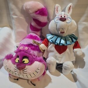 BNWT Disney Store Alice In Wonderland Cheshire Cat And White Rabbit Plush Set